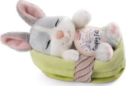 NICI Kuscheltier Hase Grau 12cm Schlafend Im Körbchen